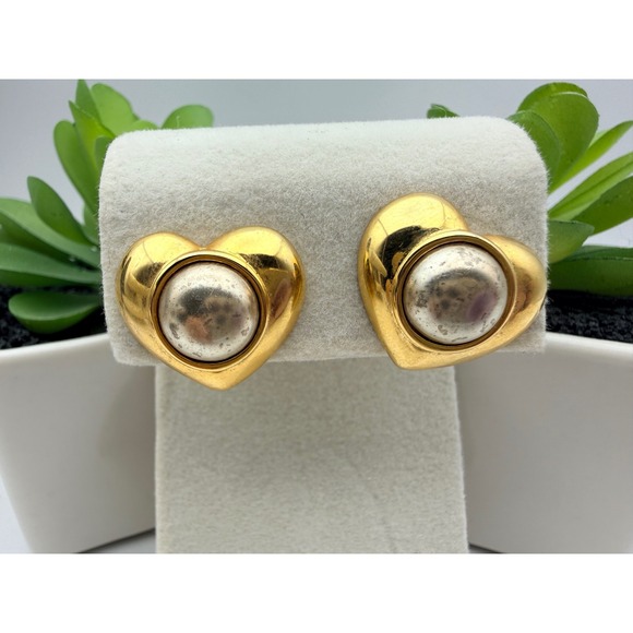 Liz Claiborne Jewelry - Liz Claiborne Heart Earrings Women Gold Silver Two Tone Vintage LCI Studs 1990s